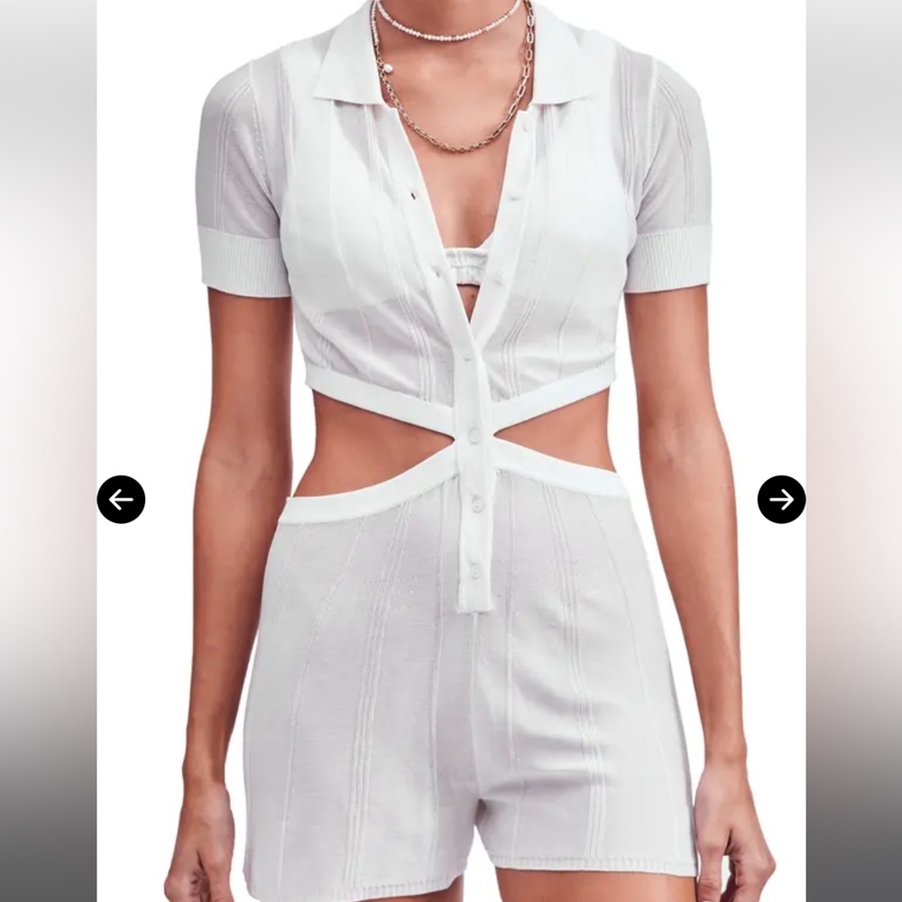 NWT Devon Windsor White Cut-Out Button-Up Romper